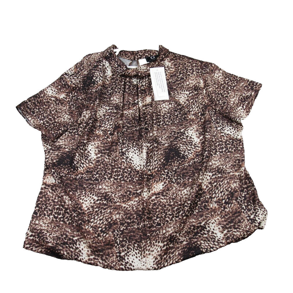 G by‎ Giuliana Women's 2X Short Sleeve Mock Neck Animal Print Blouse Top